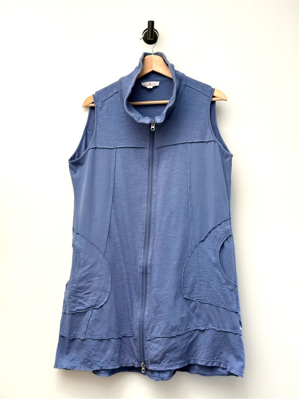 Neon Buddha Blue Zip Front Sleeveless Tunic Dress Boho Artsy Layering Piece